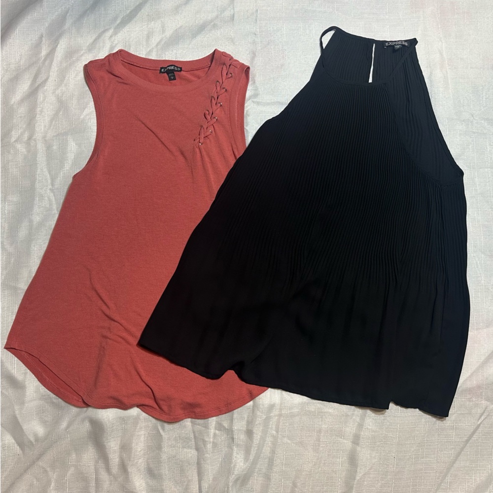 Express Women's Black and Coral Tank Tops
